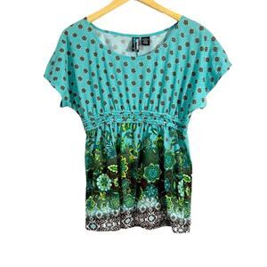 Weavers Multicolor Floral Mixed Print Boho Top, Size Medium